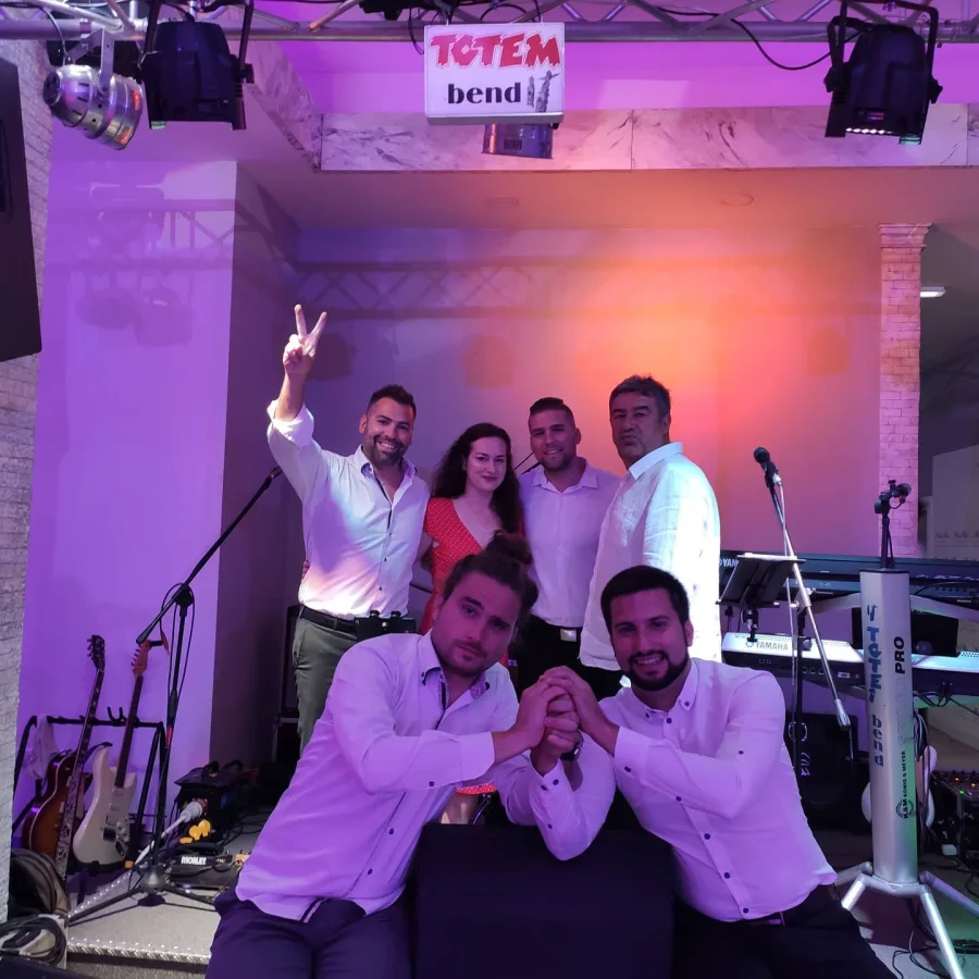 Članovi benda na pozornici u sali za vjenčanje.