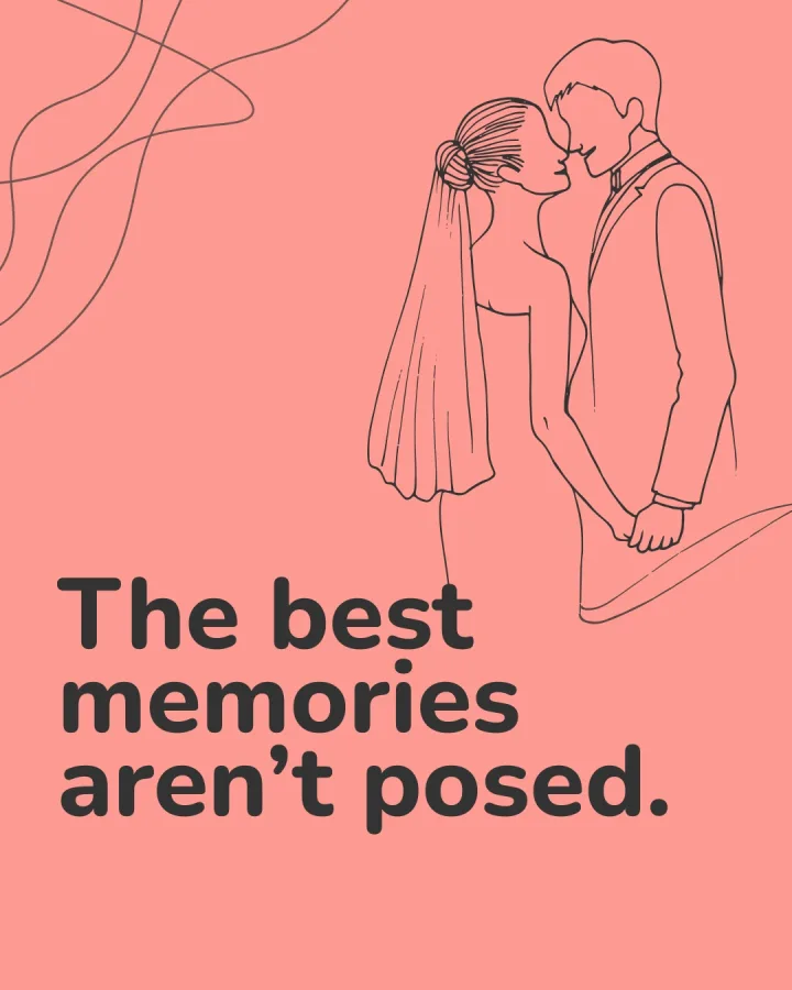 Ilustracija mladenaca s natpisom "The best memories aren't posted".