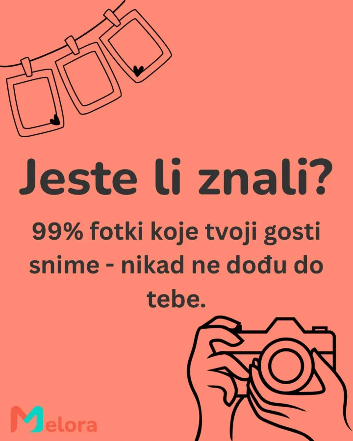 Slika s natpisom "Jeste li znali? 99% fotki koje tvoji gosti snime - nikad ne dođu do tebe."