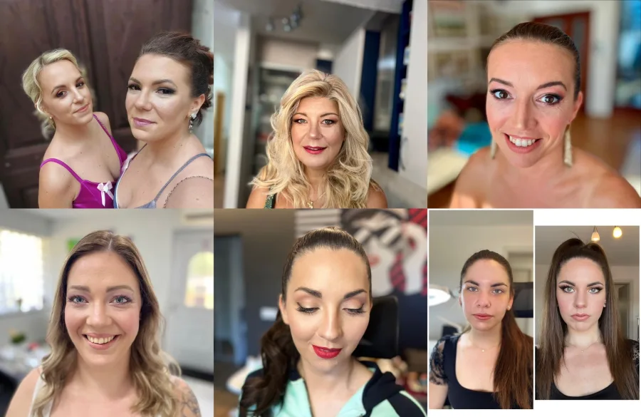 Kolaž fotografija različitih žena našminkanih od strane Kjuty Bjuty makeup by Veronika za svečanu prigodu.