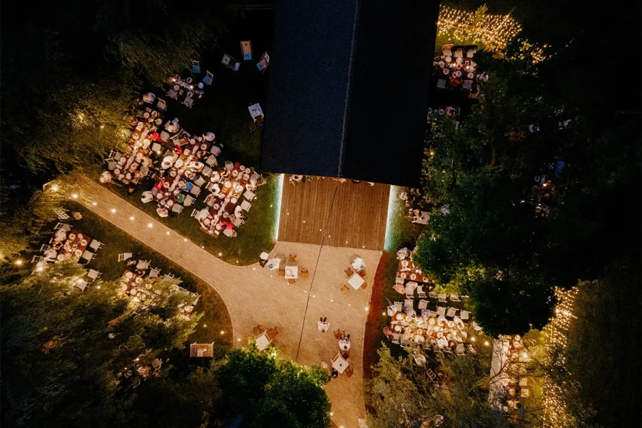 Ranch Kurilovec za vjenčanja velika gorica pogled iz zraka po noći.